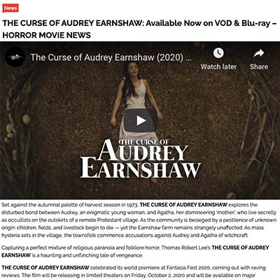 THE CURSE OF AUDREY EARNSHAW: Available Now on VOD & Blu-ray – HORROR MOVIE NEWS